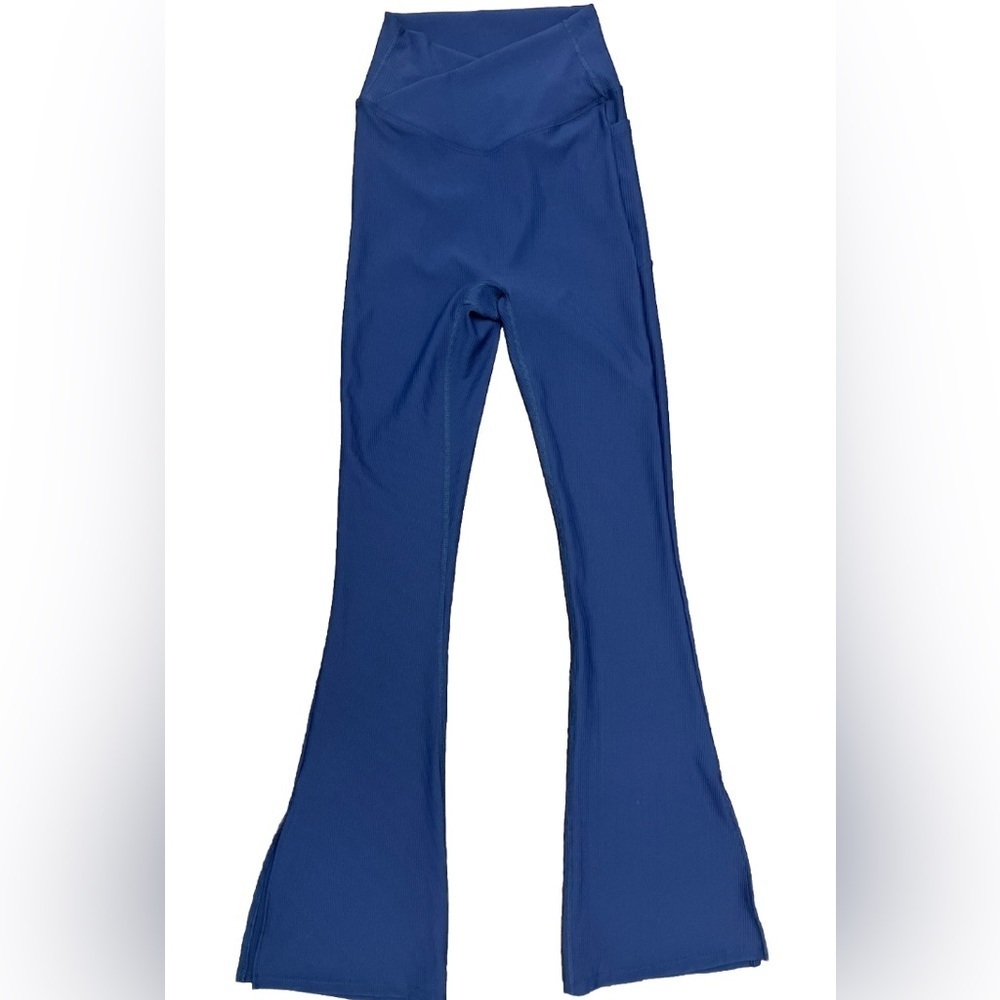 Kittenish Size XS Navy Jesse James Decker Ribbed Jersey Flared Pants High Waist